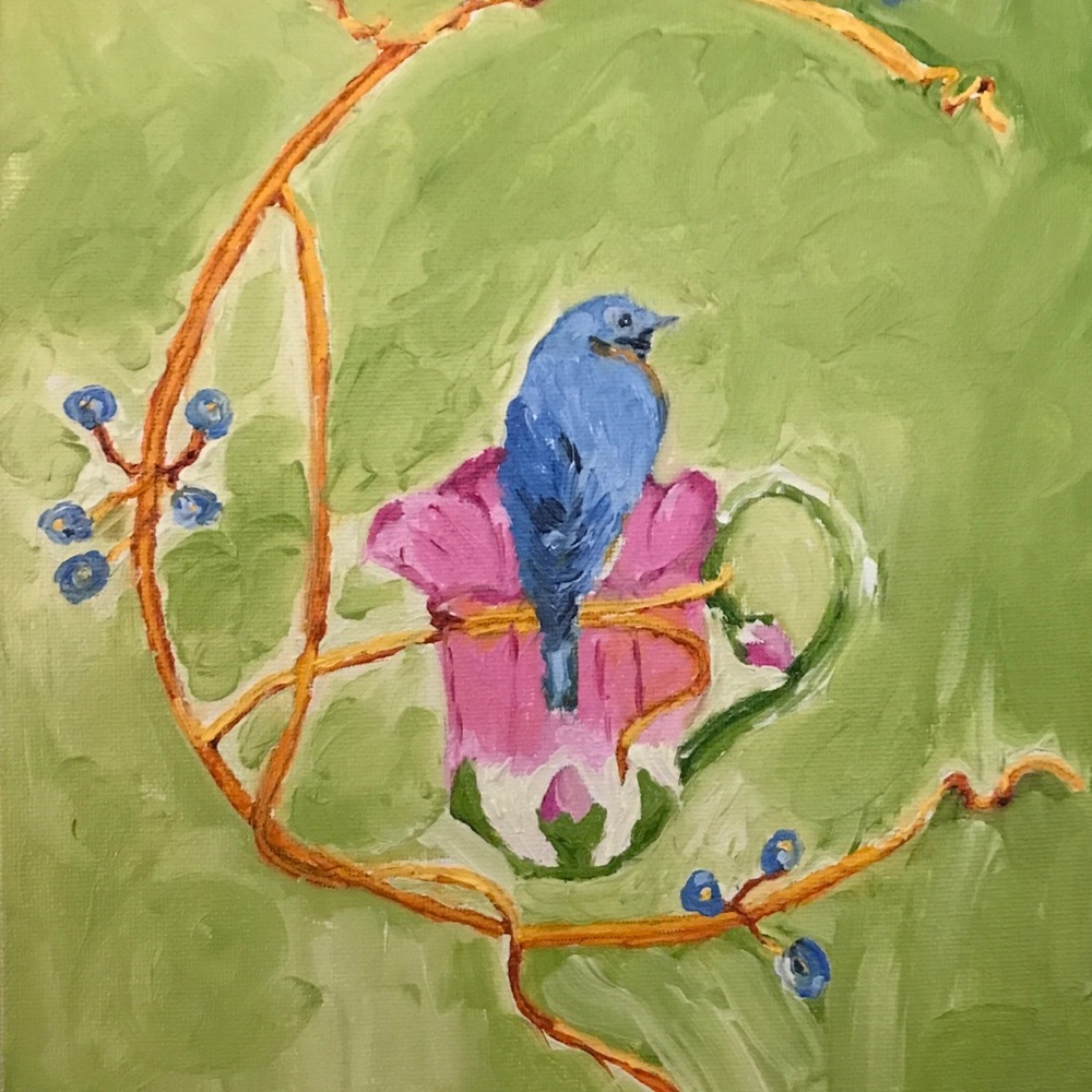 🧚🏻‍♀️SALE🧚🏻‍♀️ Original oil painting  “Feathered Friend Tea Time”